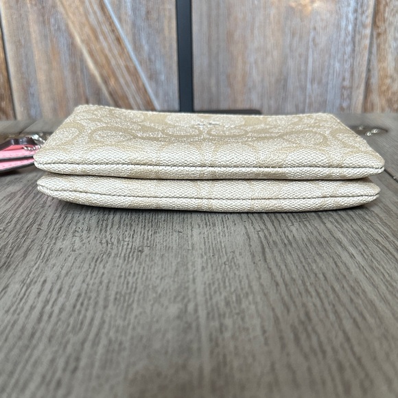 Coach Wristlet Wallet Double Zip Coated Canvas Light Khaki/Blush Bubblegum - Picture 4 of 14